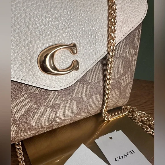 NWT! NEW! Coach Signature Tammi 2-way Clutch Chain Crossbody Brown Cream Women - Picture 5 of 11